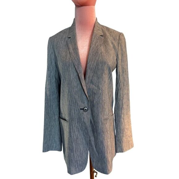 Club Monaco Blazer Jacket Linen Viscose Blue White 2 Pockets 1 Button 0 XS - Picture 1 of 7